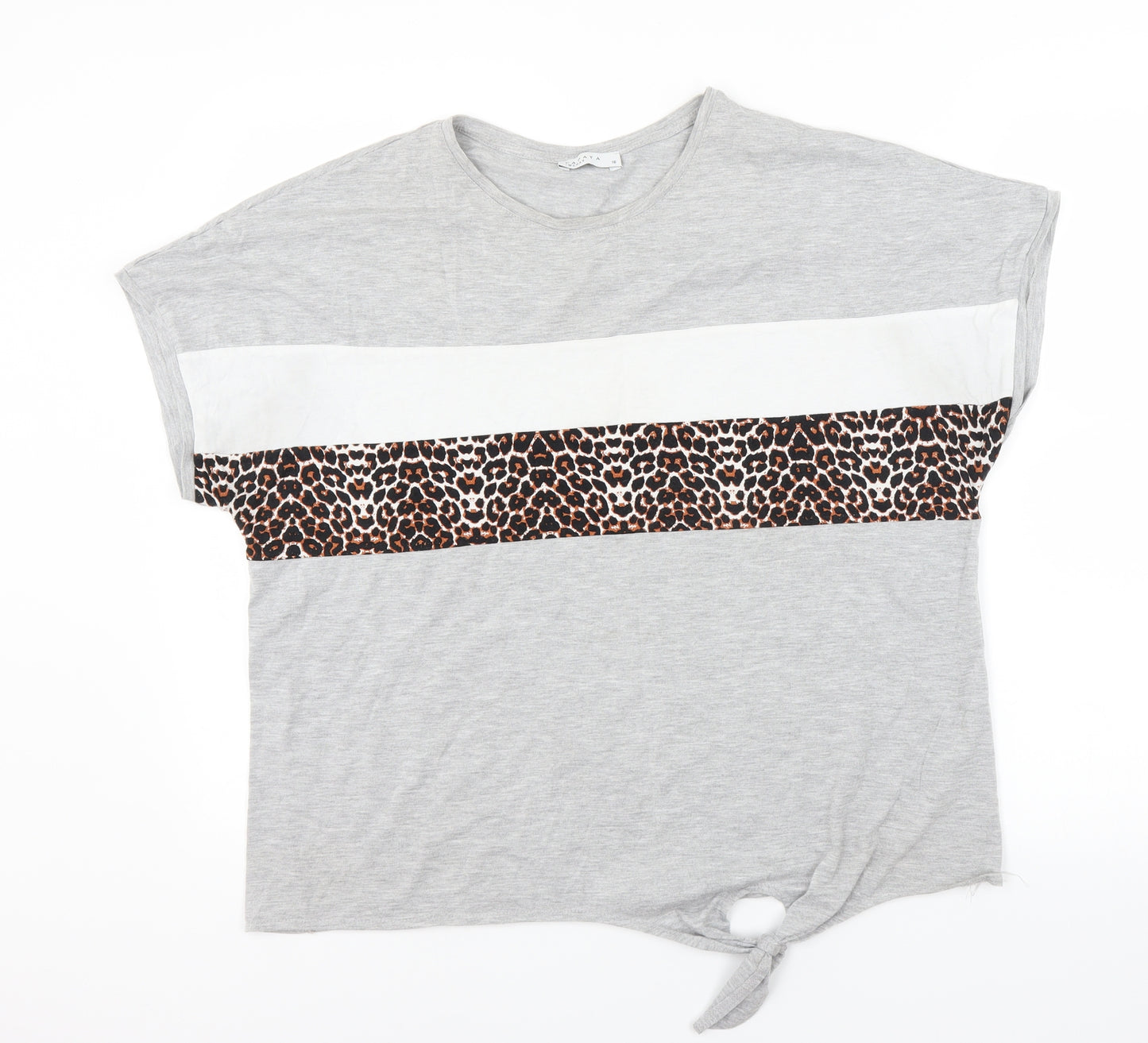 Matalan Womens Grey   Basic T-Shirt Size 16  - tie Front Detail