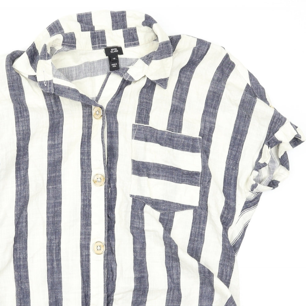 River Island Womens Multicoloured Striped  Basic Button-Up Size 10
