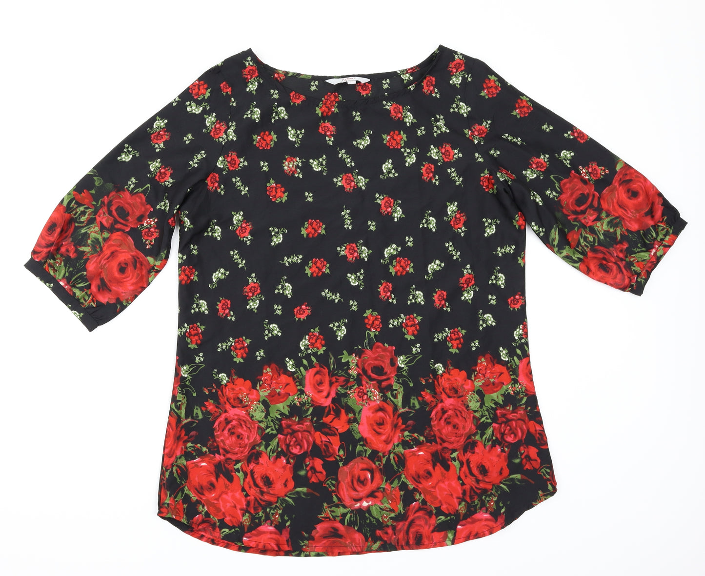 Rahaans Womens Black Floral  Basic T-Shirt Size XL