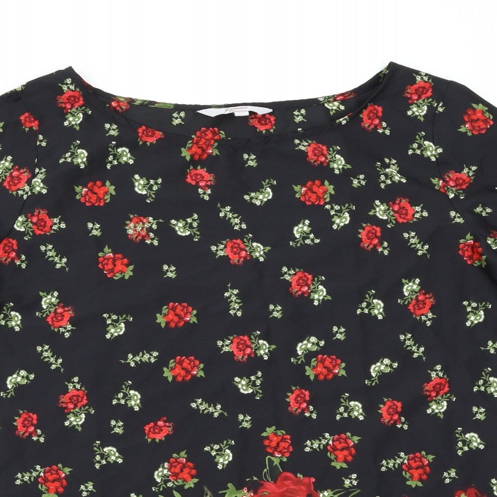 Rahaans Womens Black Floral  Basic T-Shirt Size XL