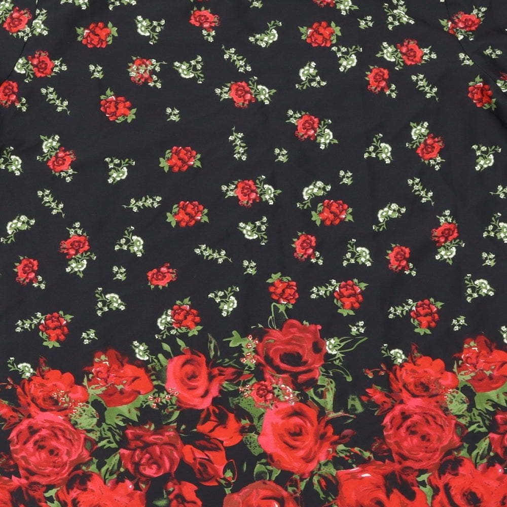Rahaans Womens Black Floral  Basic T-Shirt Size XL