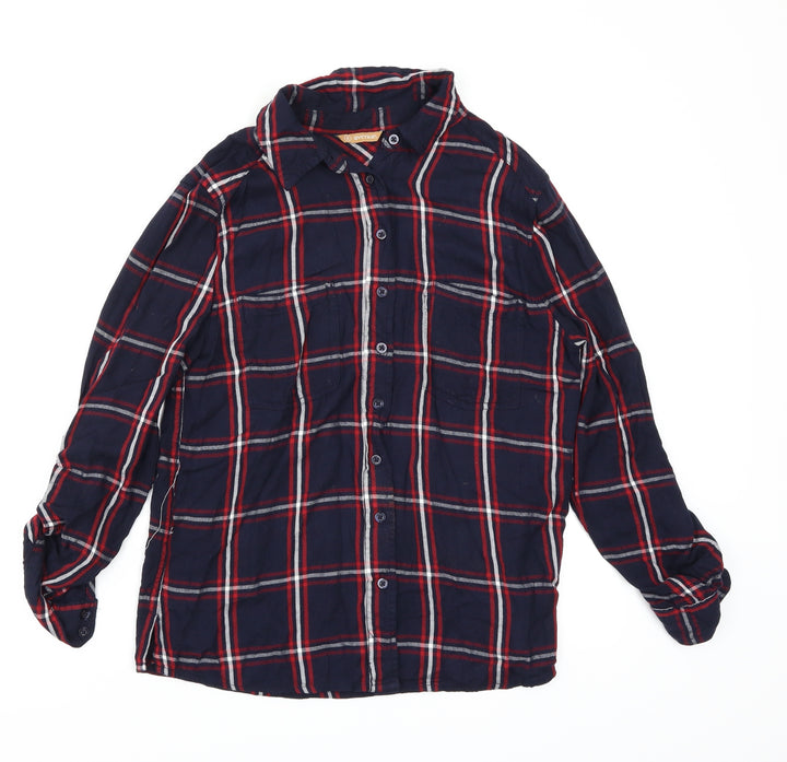 Avenue Womens Blue Check Basic Button-Up Size 8
