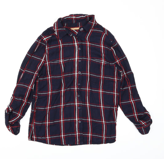 Front view of Avenue women’s blue check basic button-up, size UK 8