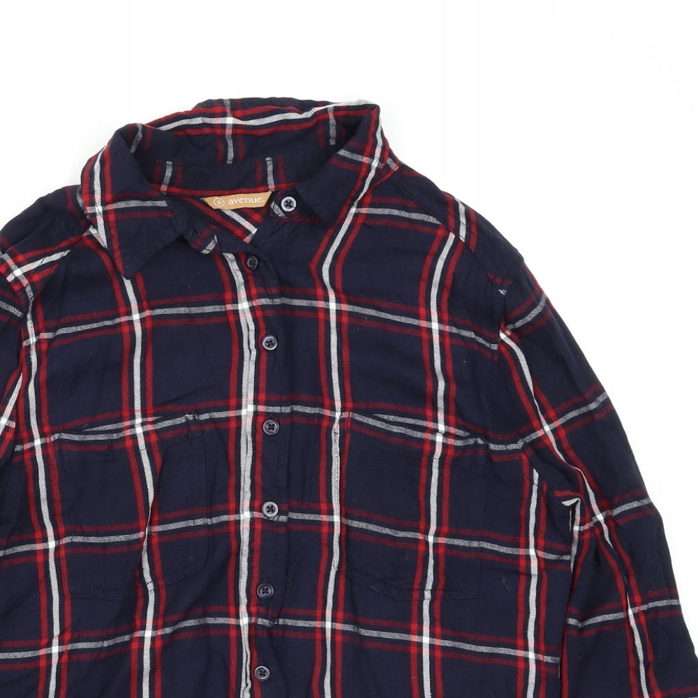 Avenue Womens Blue Check  Basic Button-Up Size 8