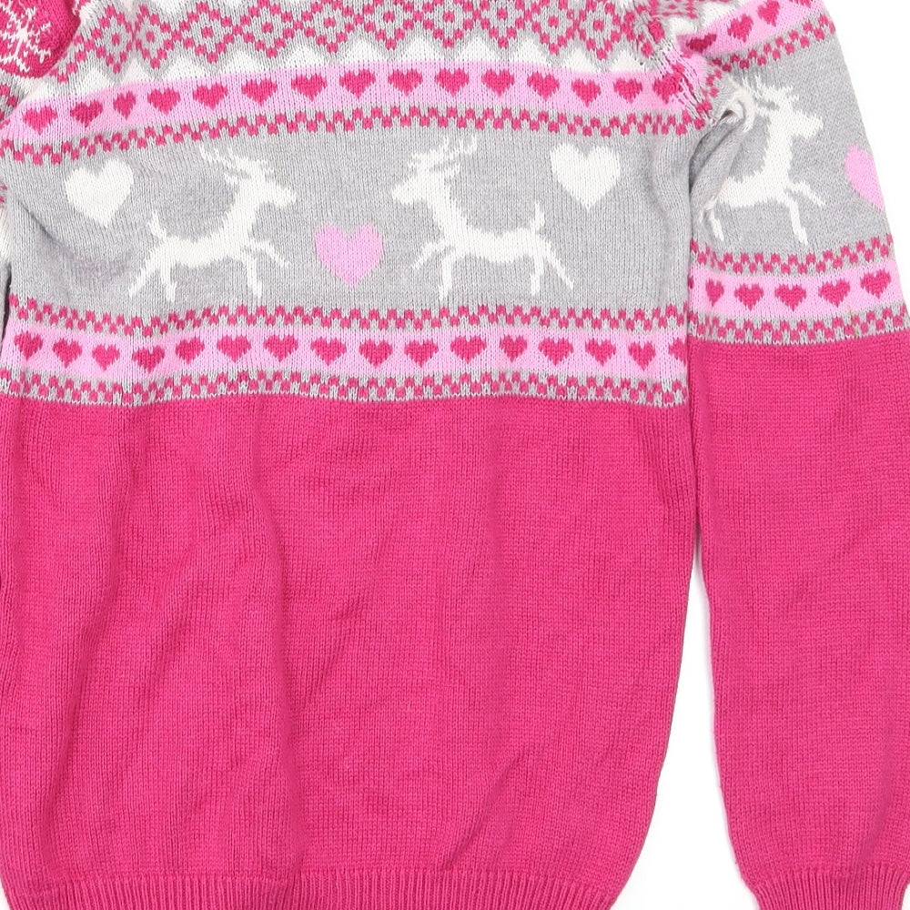 L&D Girls Pink Argyle/Diamond  Pullover Jumper Size 10-11 Years