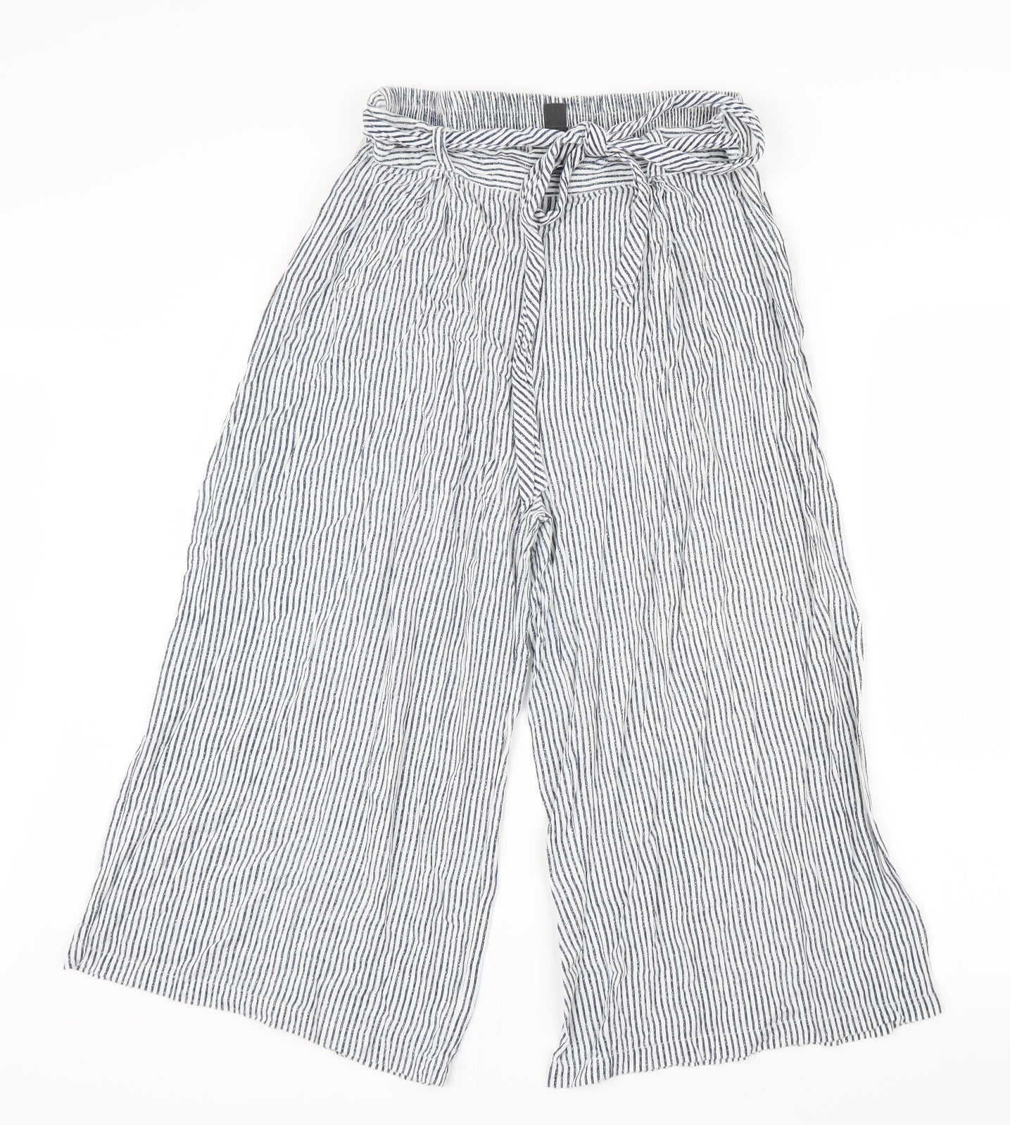 Primark Womens Blue Striped  Cropped Trousers Size 14