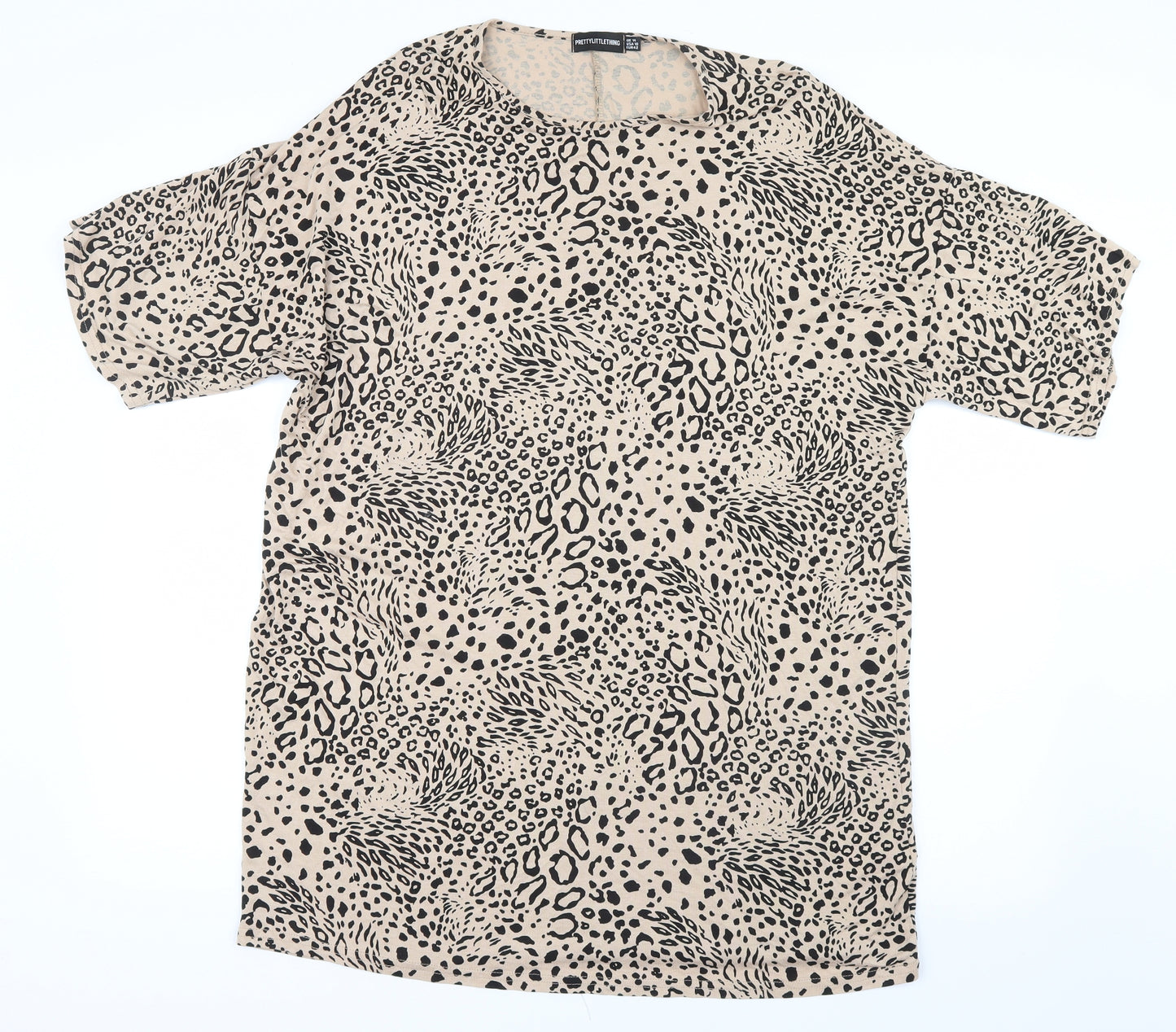 PRETTYLITTLETHING Womens Beige Animal Print  Basic T-Shirt Size 14