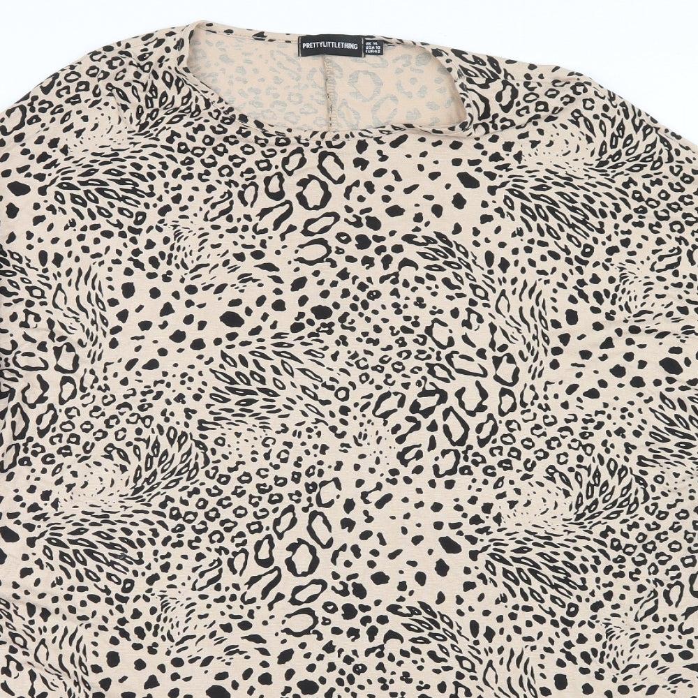 PRETTYLITTLETHING Womens Beige Animal Print  Basic T-Shirt Size 14