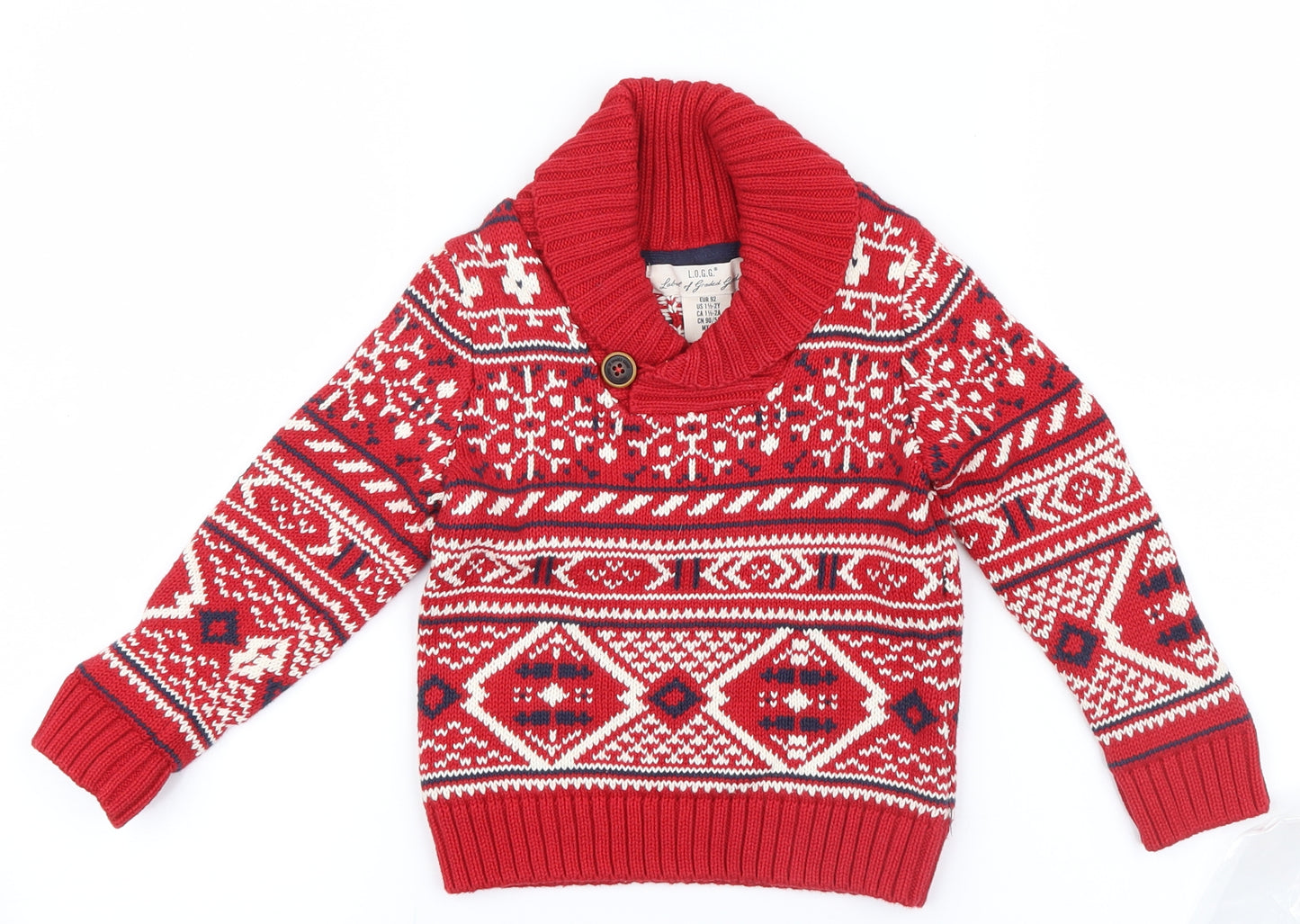 H&M Boys Red Geometric Knit Pullover Jumper Size 2 Years  - Christmas