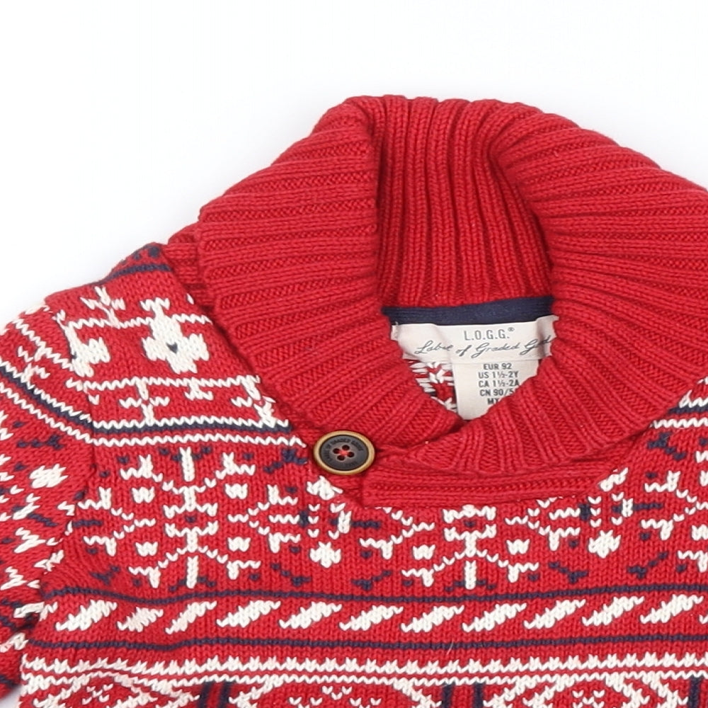 H&M Boys Red Geometric Knit Pullover Jumper Size 2 Years  - Christmas
