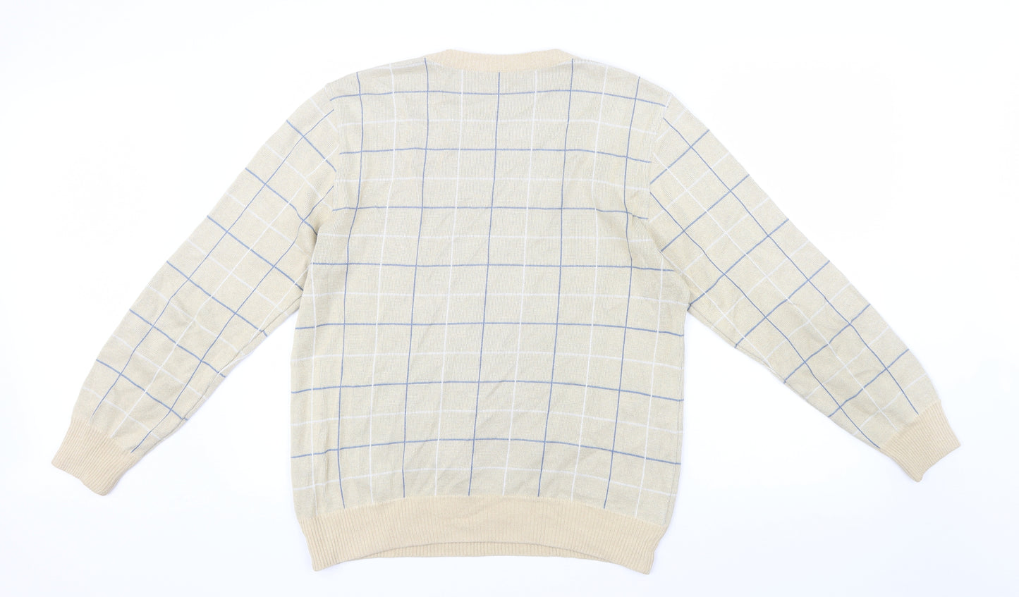 Marks and Spencer Mens Beige Check Knit Pullover Jumper Size S
