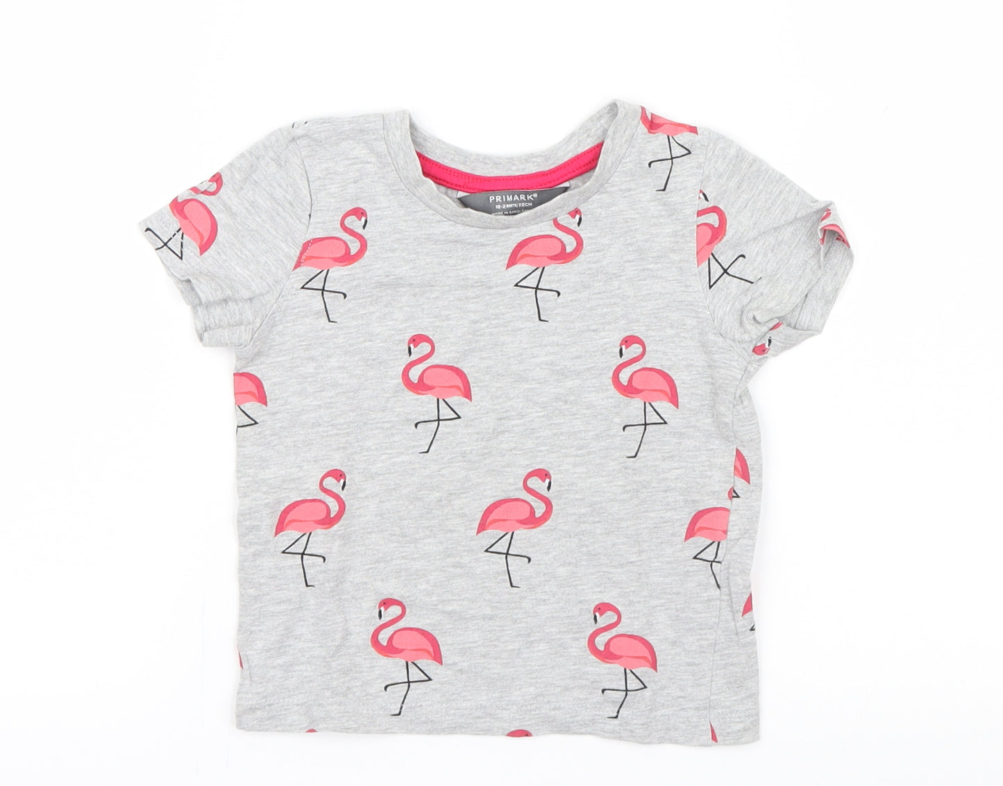 Primark Girls Grey Geometric  Basic T-Shirt Size 18-24 Months  - Flamingo