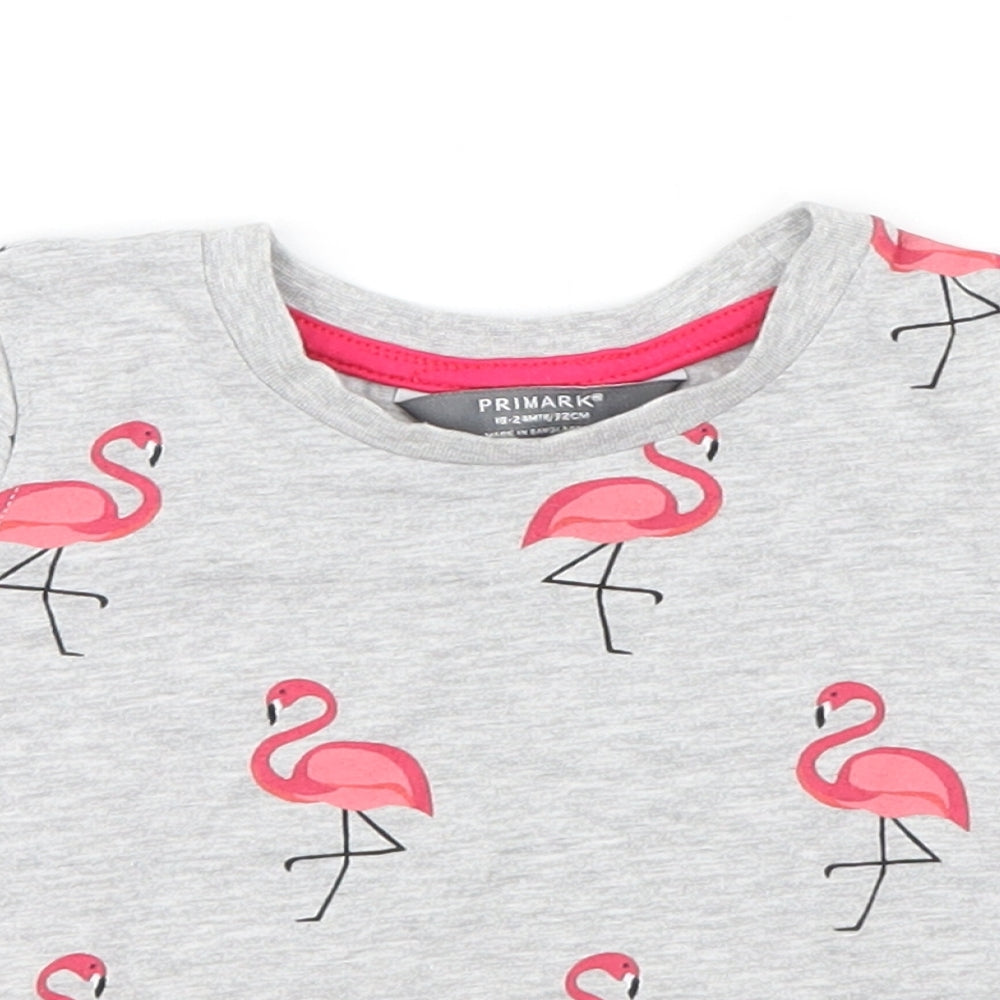 Primark Girls Grey Geometric  Basic T-Shirt Size 18-24 Months  - Flamingo