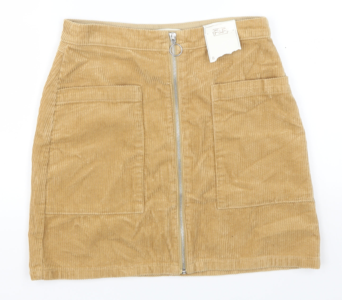 F&F Womens Beige  Corduroy A-Line Skirt Size 8