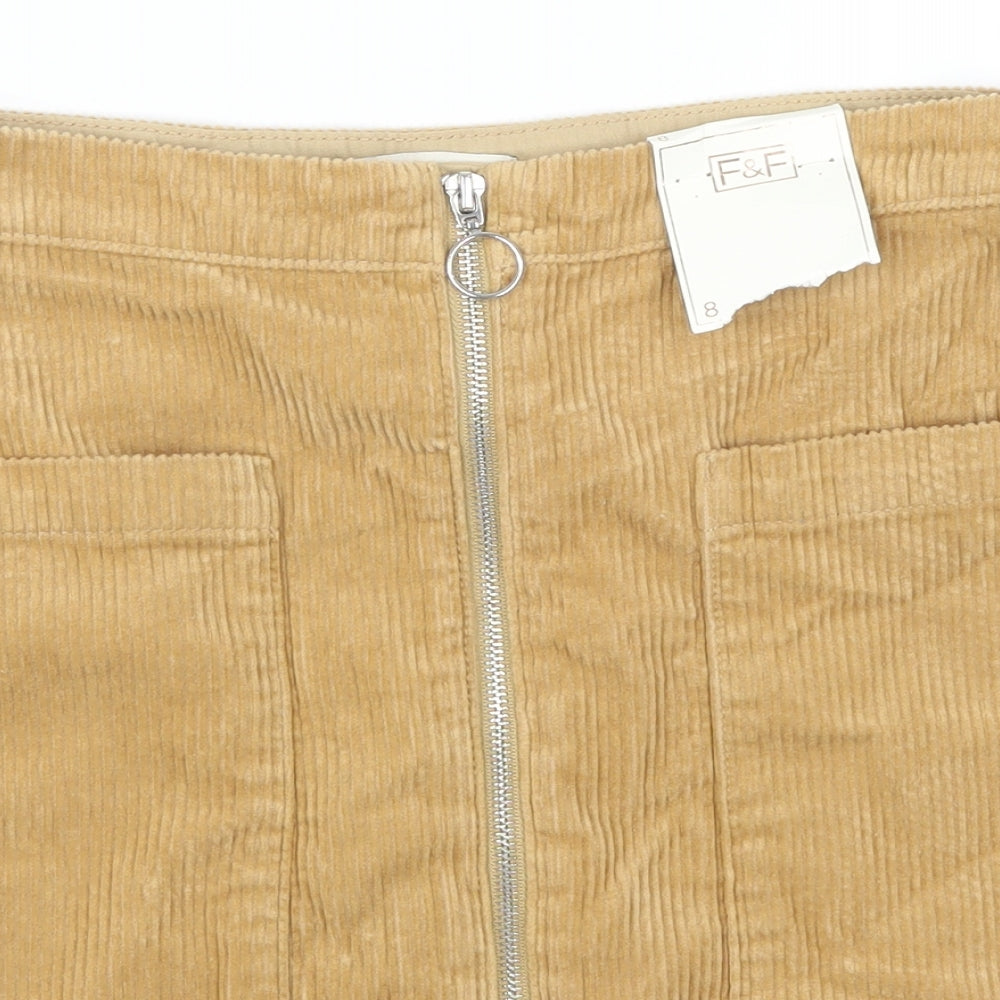 F&F Womens Beige  Corduroy A-Line Skirt Size 8