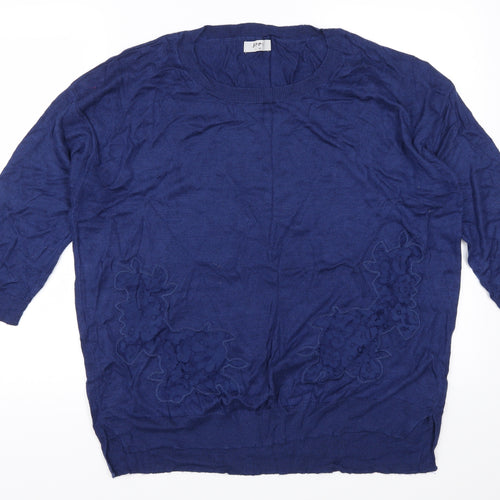 Soon Womens Blue Floral  Pullover Jumper Size 18