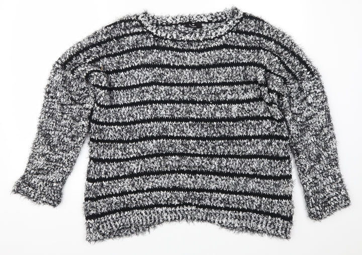 Klass Womens Grey Striped Pullover Jumper Size L