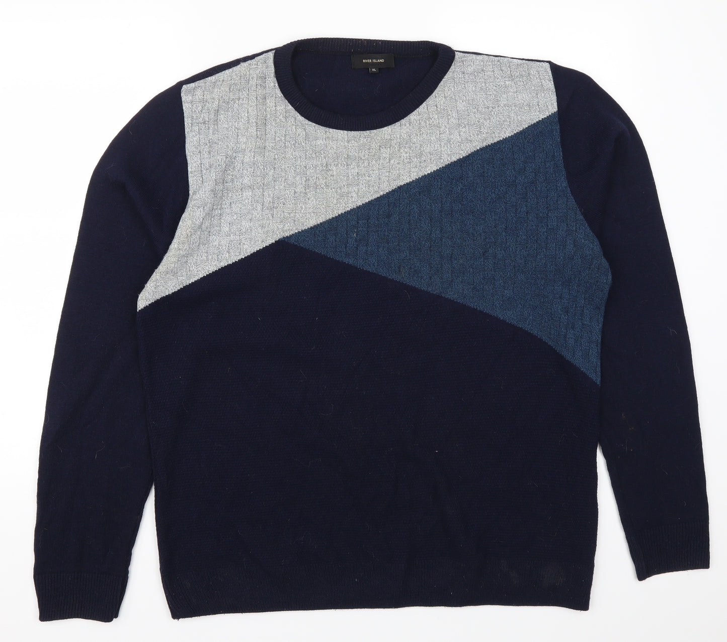 River Island Mens Blue   Pullover Jumper Size XL  - Colour Block
