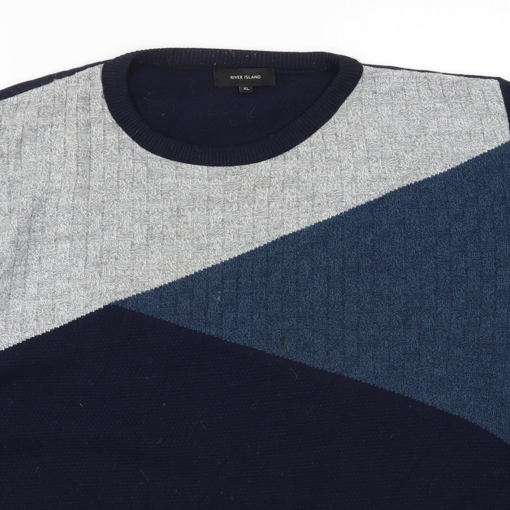 River Island Mens Blue   Pullover Jumper Size XL  - Colour Block