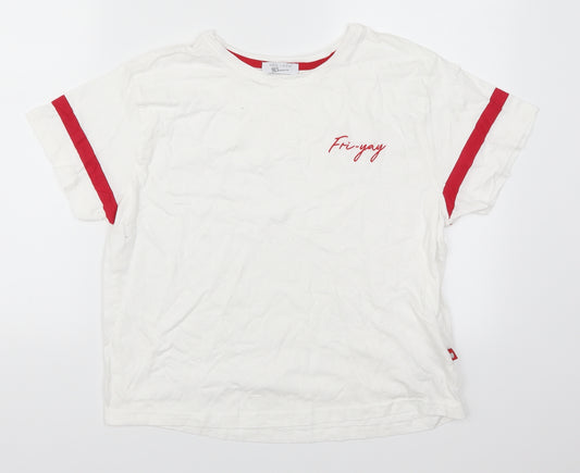 Front view of New Look girls’ white solid top pyjama set, size L, - fri-yay