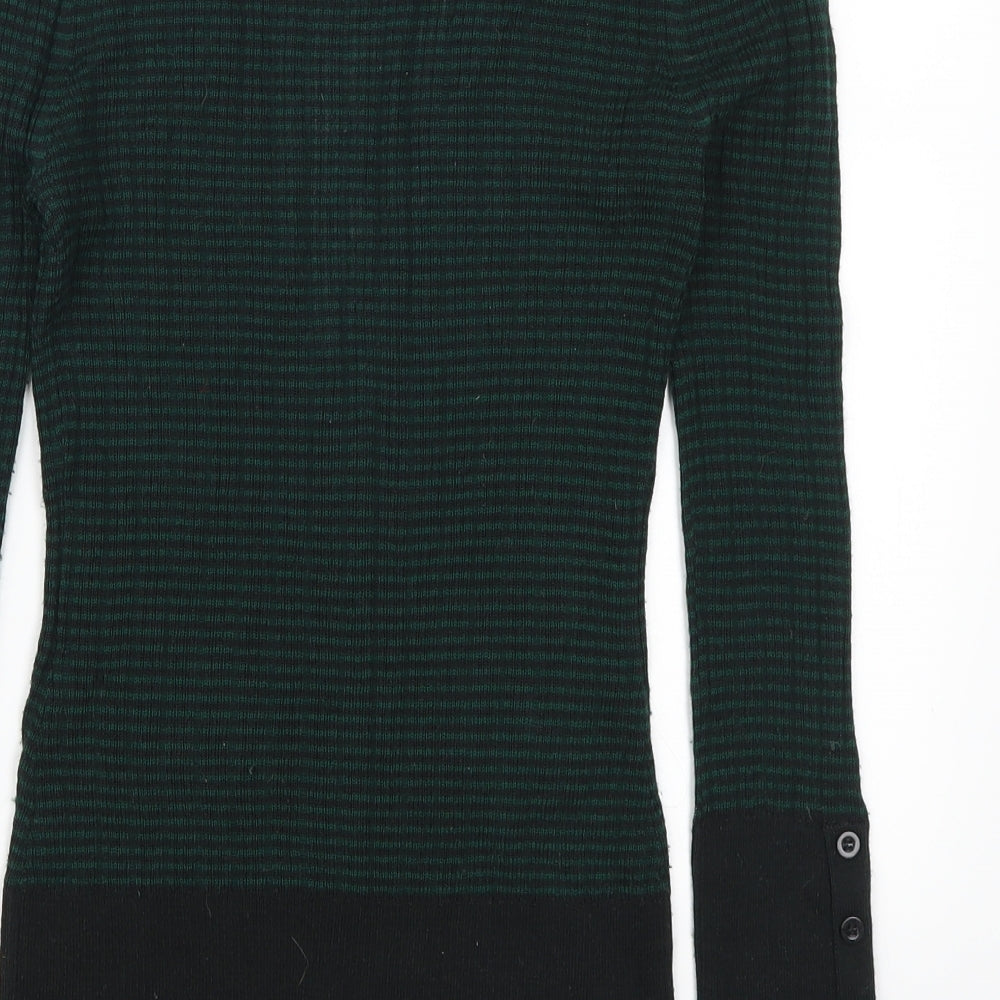 Lux Womens Green Striped  Pullover Jumper Size M