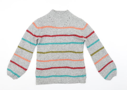 Front view of Papaya women’s grey striped jumper, size S