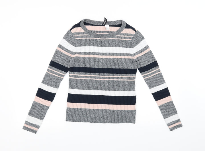 Divided Womens Grey Striped  Pullover Jumper Size M