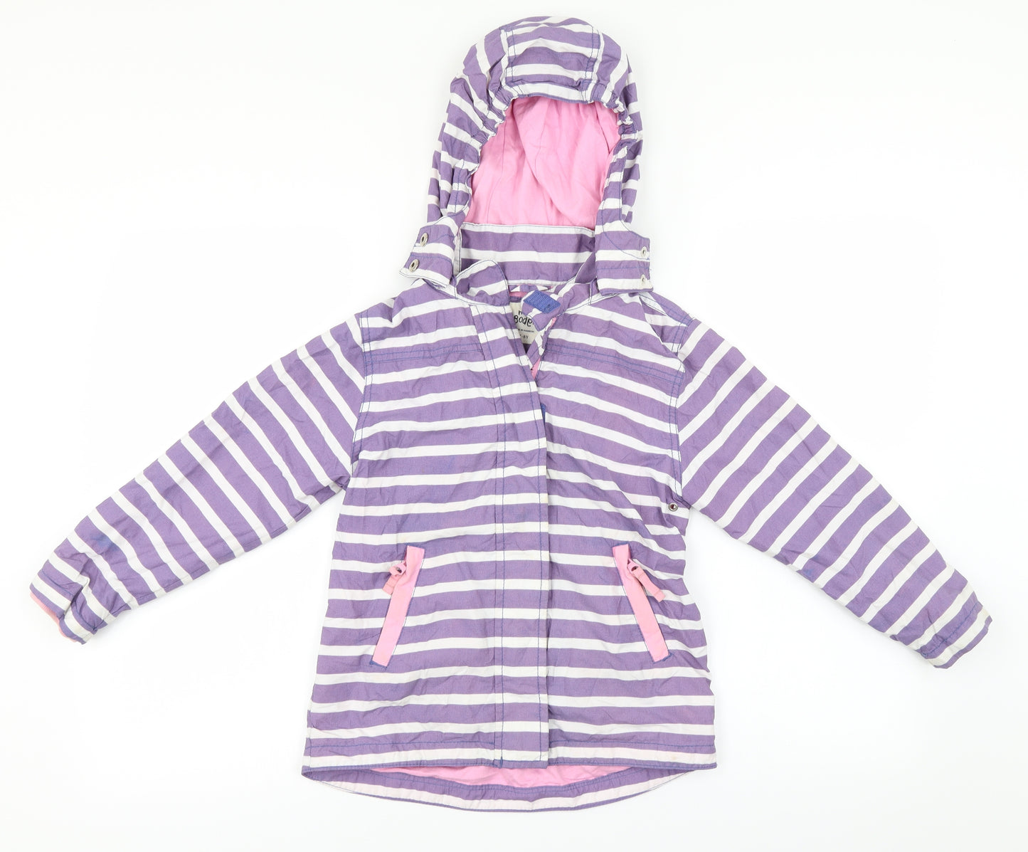 Mini Boden Girls Purple Striped  Jacket Coat Size 7-8 Years
