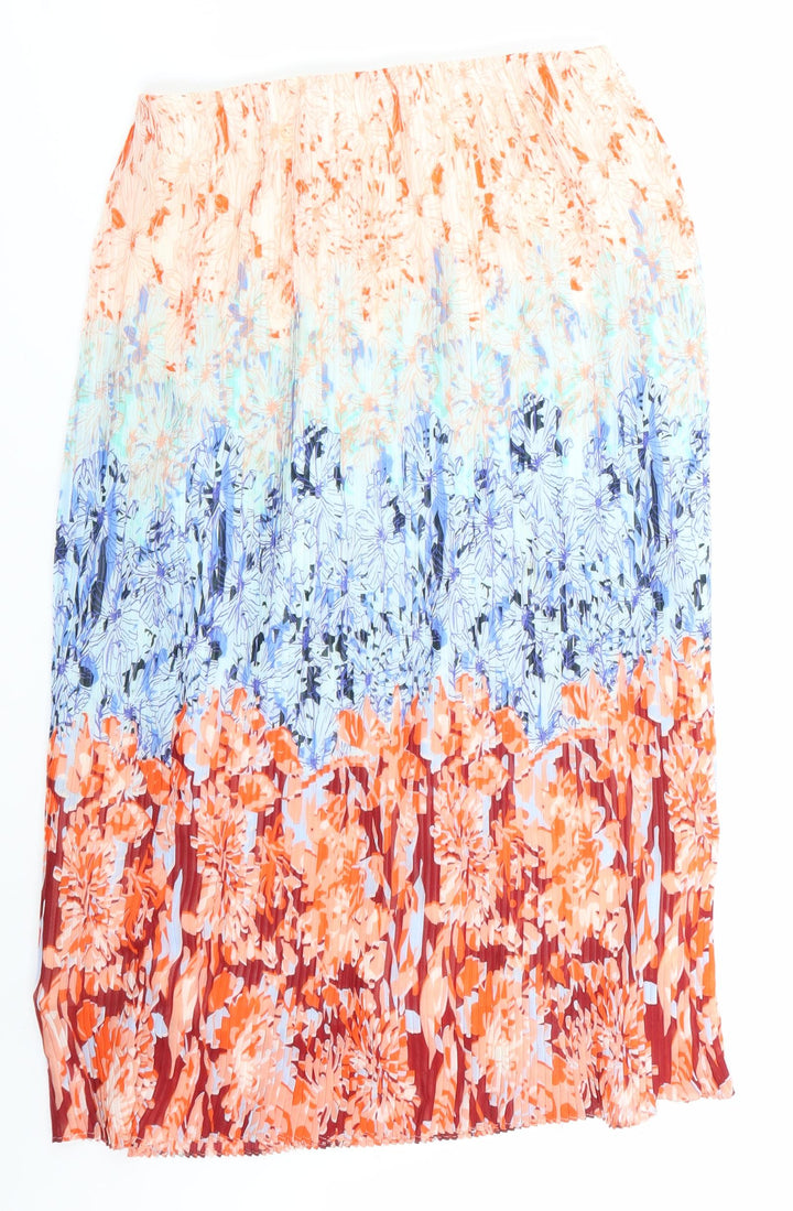 H&M Womens Orange Floral Skater Skirt Size 6