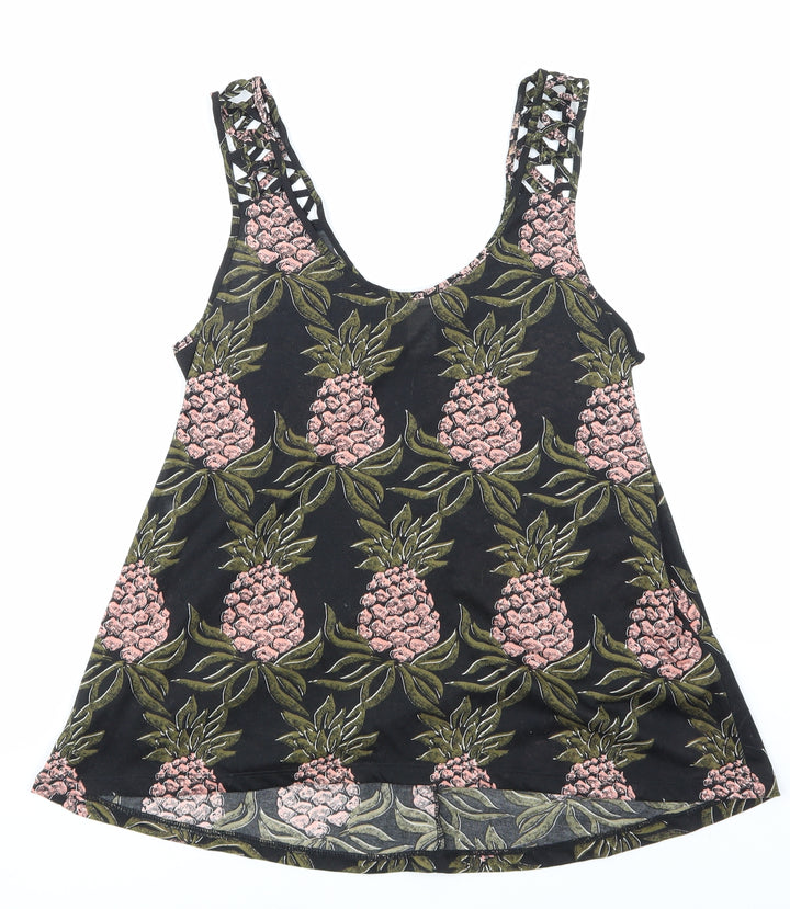 H&M Womens Black Floral Basic T-Shirt Size XS