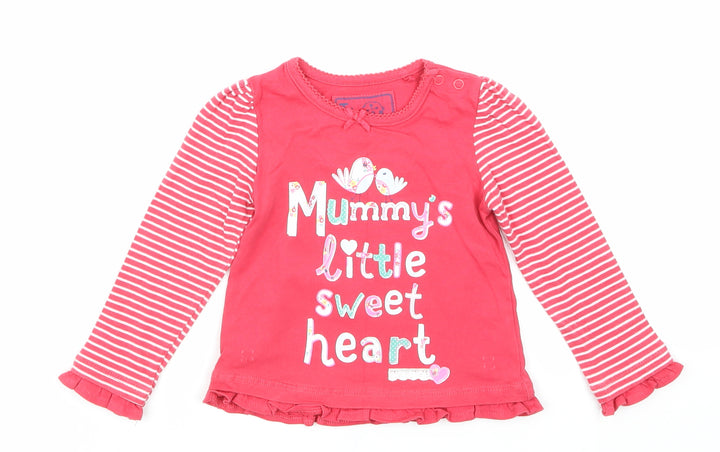 TU Girls Red Striped  Basic T-Shirt Size 6-9 Months
