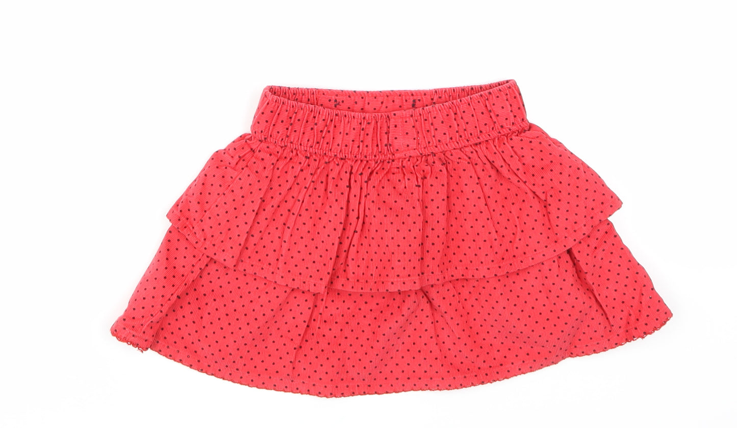 M&Co Girls Red Spotted Velvet Skater Skirt Size 6-9 Months