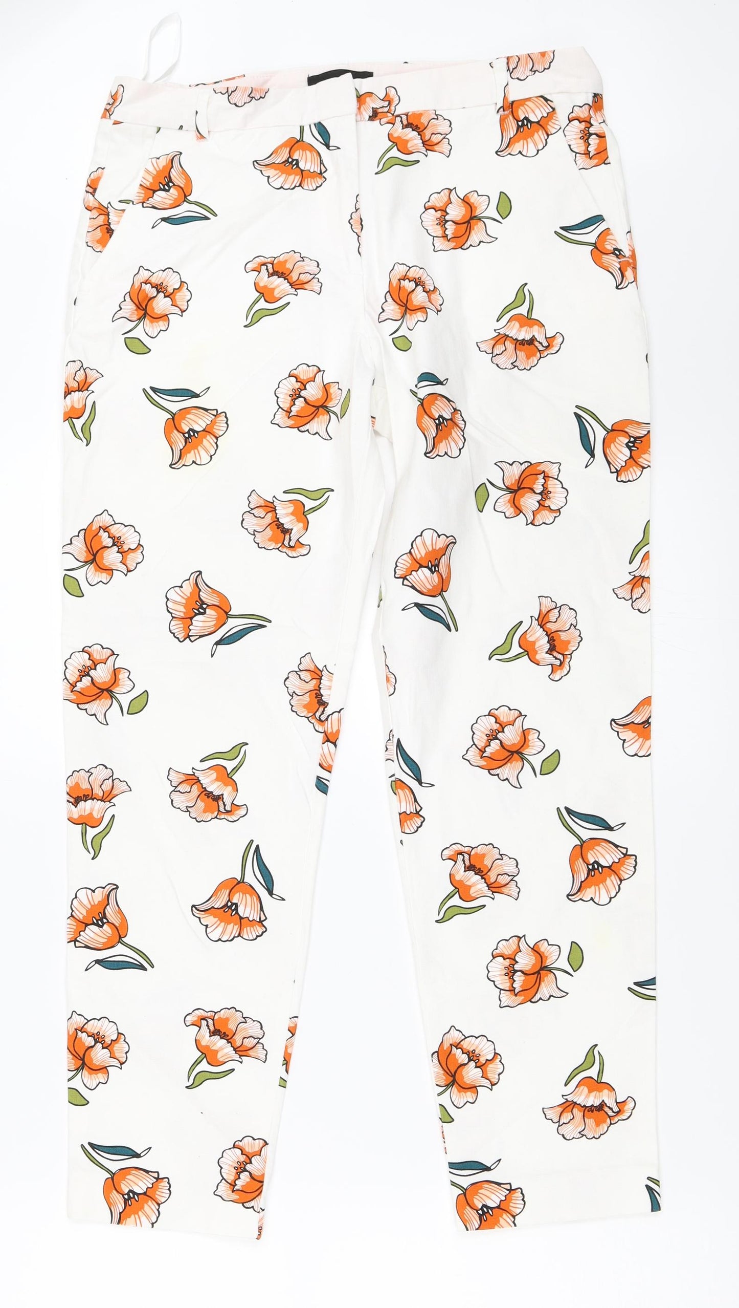 River Island Womens White Floral  Capri Trousers Size 10 L26 in