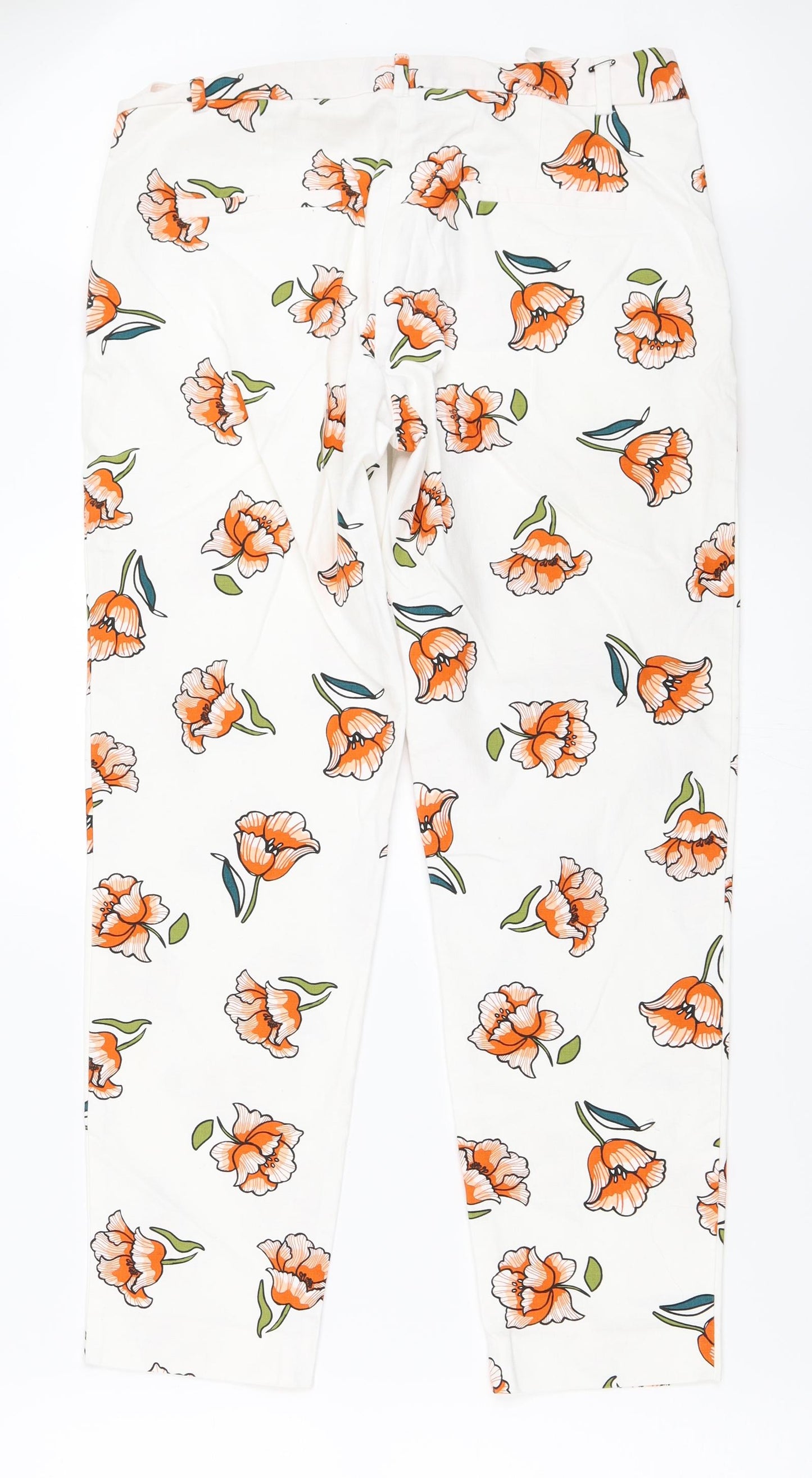 River Island Womens White Floral  Capri Trousers Size 10 L26 in