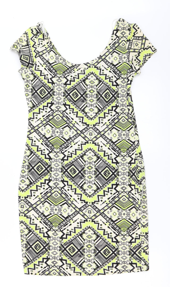New Look Womens Yellow Geometric Bodycon Size 12