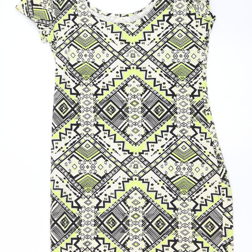 New Look Womens Yellow Geometric  Bodycon  Size 12