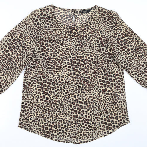 Preworn Womens Beige Animal Print  Basic Blouse Size 10  - Leopard print