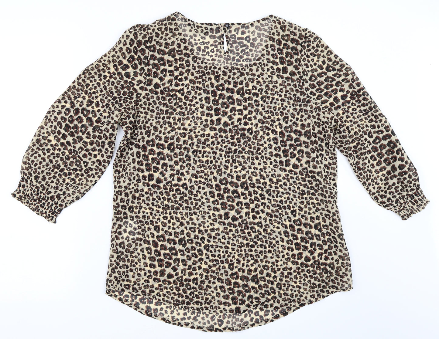 Preworn Womens Beige Animal Print  Basic Blouse Size 10  - Leopard print