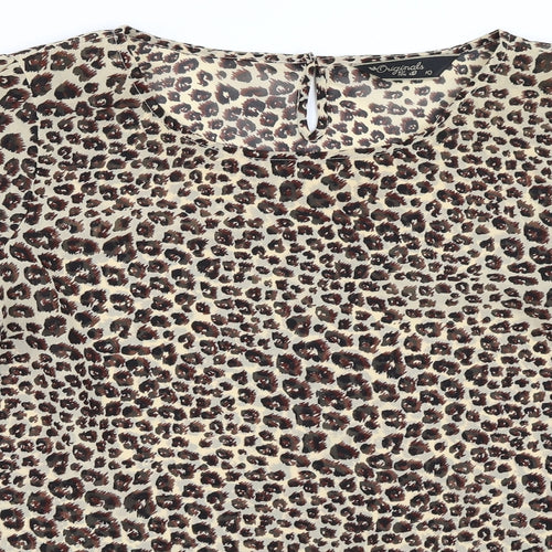 Preworn Womens Beige Animal Print  Basic Blouse Size 10  - Leopard print