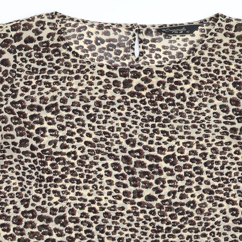 Preworn Womens Beige Animal Print  Basic Blouse Size 10  - Leopard print