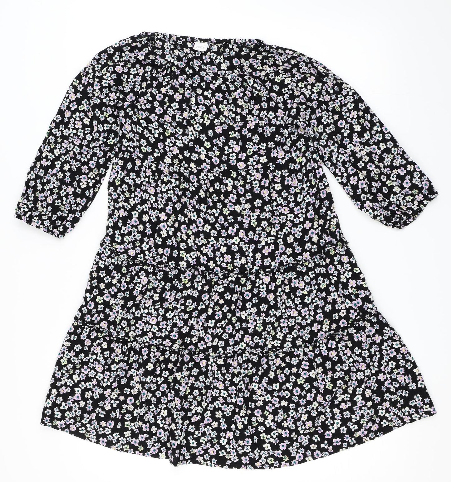 NEXT Girls Black Floral  Skater Dress  Size 12 Years