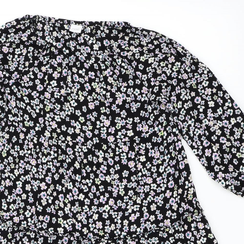NEXT Girls Black Floral  Skater Dress  Size 12 Years