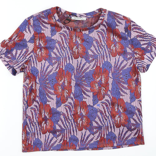 Zara Womens Blue Floral  Basic Blouse Size S