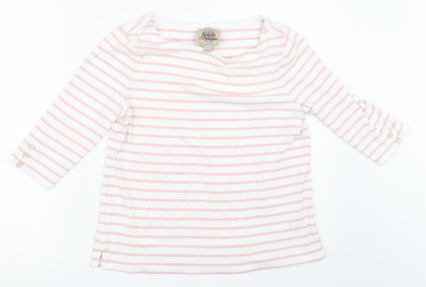 Arabella & Addison Womens Pink Striped  Basic T-Shirt Size 14
