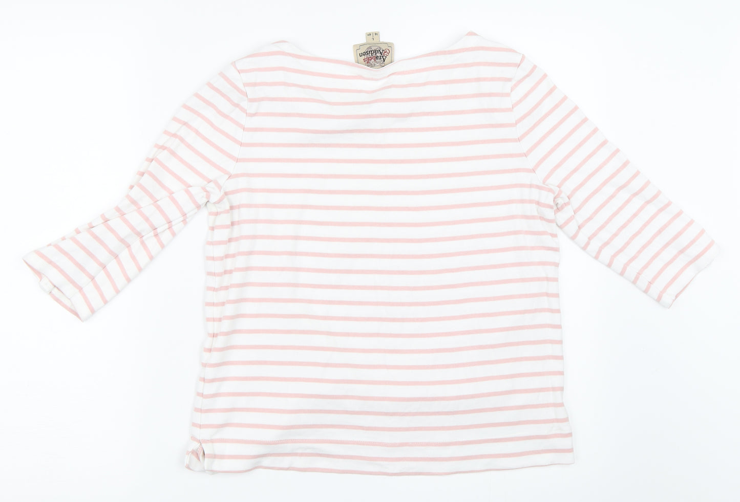 Arabella & Addison Womens Pink Striped  Basic T-Shirt Size 14