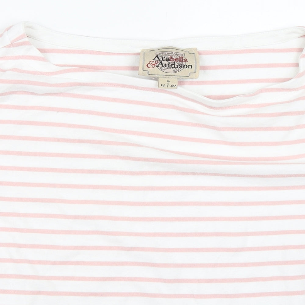 Arabella & Addison Womens Pink Striped  Basic T-Shirt Size 14