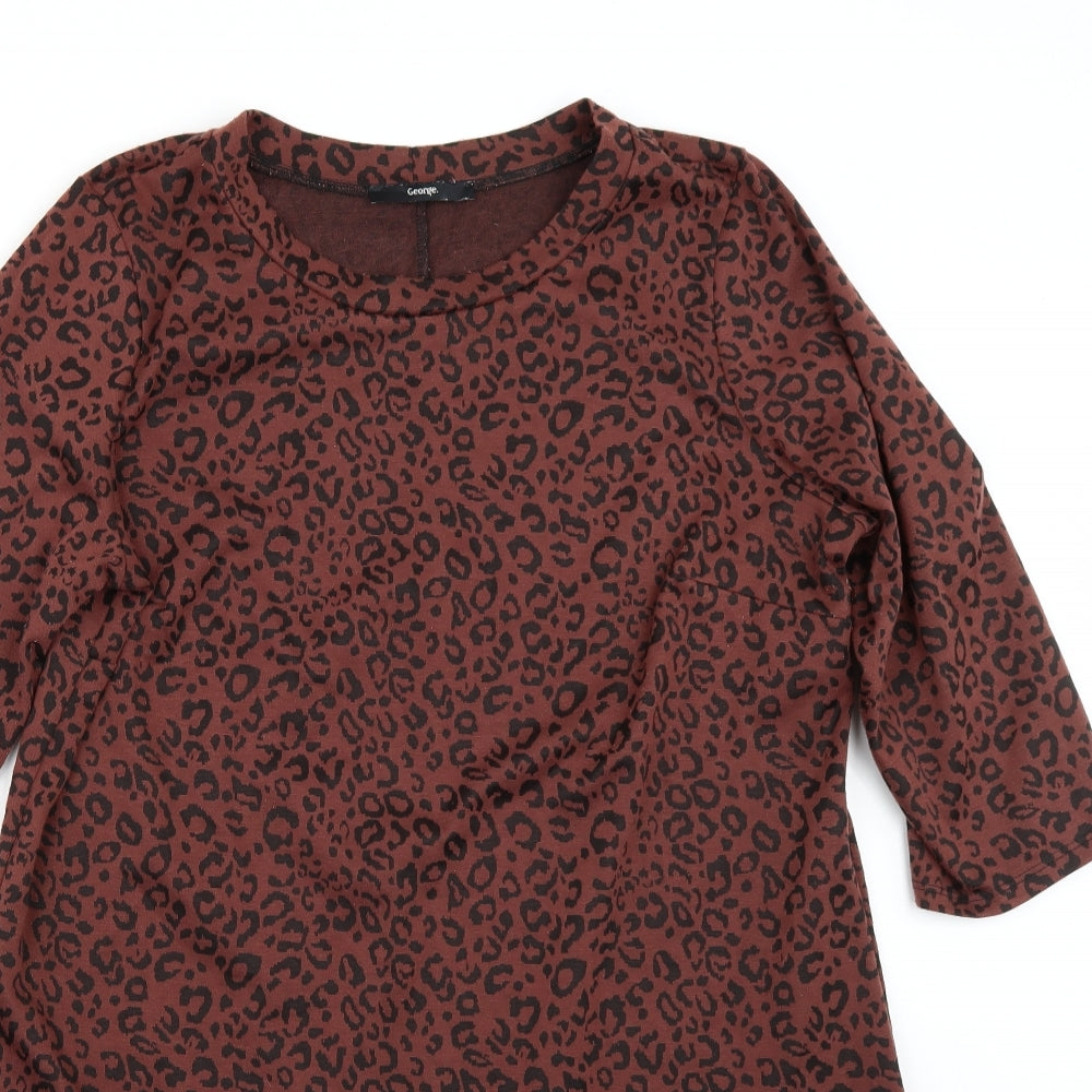 George Womens Brown Animal Print Rayon A-Line  Size 16