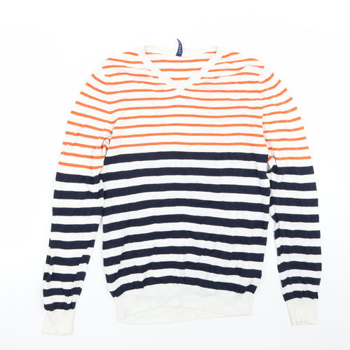 H&M Mens White Striped  Pullover Jumper Size M