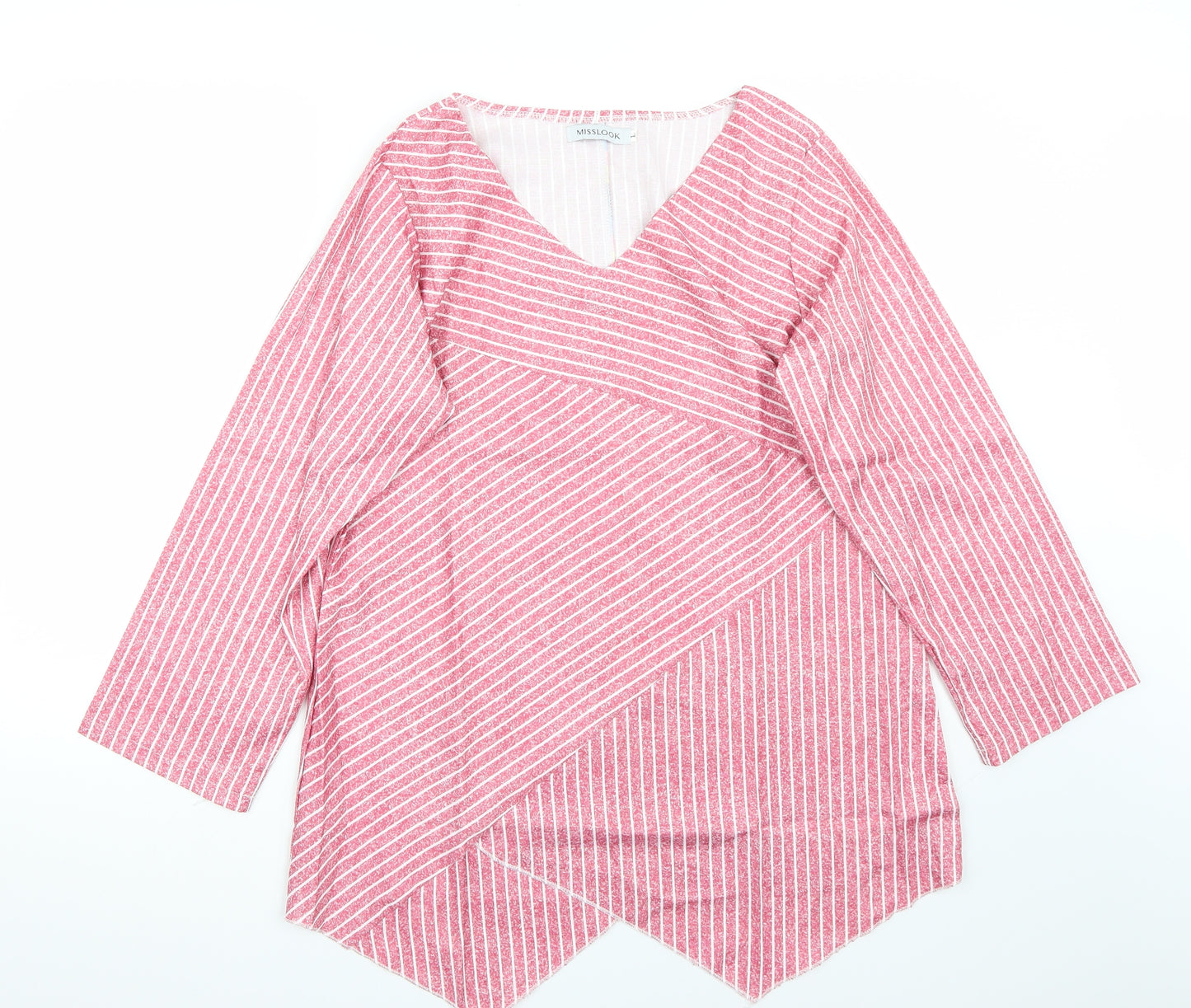 Miss look Womens Red Striped  Basic T-Shirt Size L