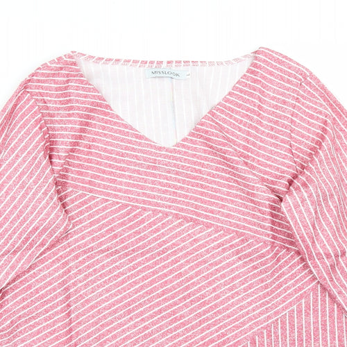 Miss look Womens Red Striped  Basic T-Shirt Size L